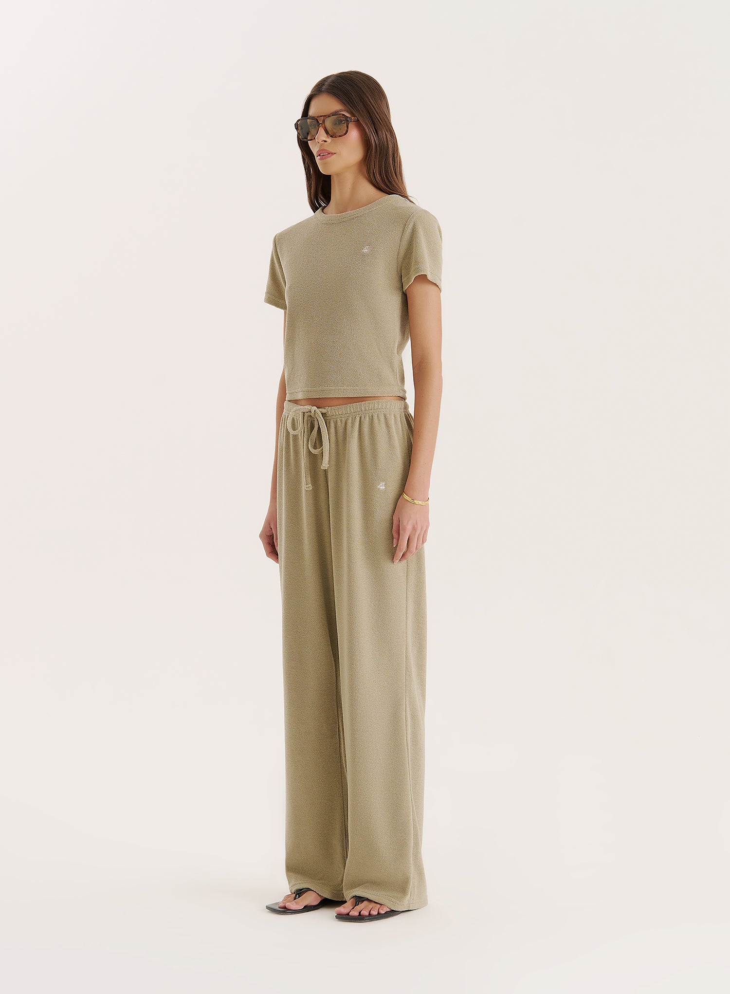 Green Towelling Straight Leg Trouser